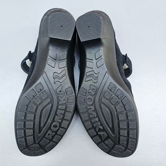 Black MaryJane Pumps Romika Size EU 41 US 10-10.5 Suede Leather Sport Wedge Heel - Picture 12 of 14